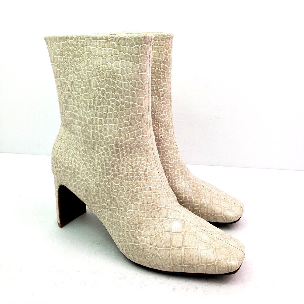 Seven Dials Nicole Womens Size 7.5 Winter White Croco Print 3" Heel Bootie Shoes